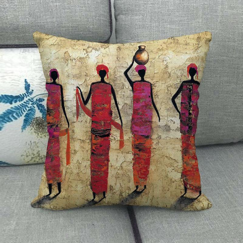 African Oil Painting Featuring Ethnic Digital Printing Short Plush Pillow Covers For Car Sofa Office Cushion Cover Home Goods