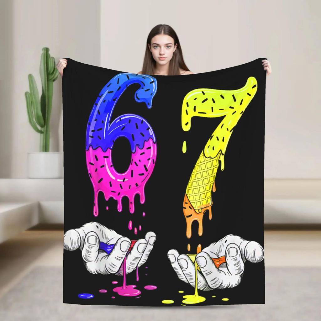 Super Soft Flannel Throw Blanket for Kids and Adults Ice Cream Drip Meme Design Gen Alpha Slang Decorative Bedspread x