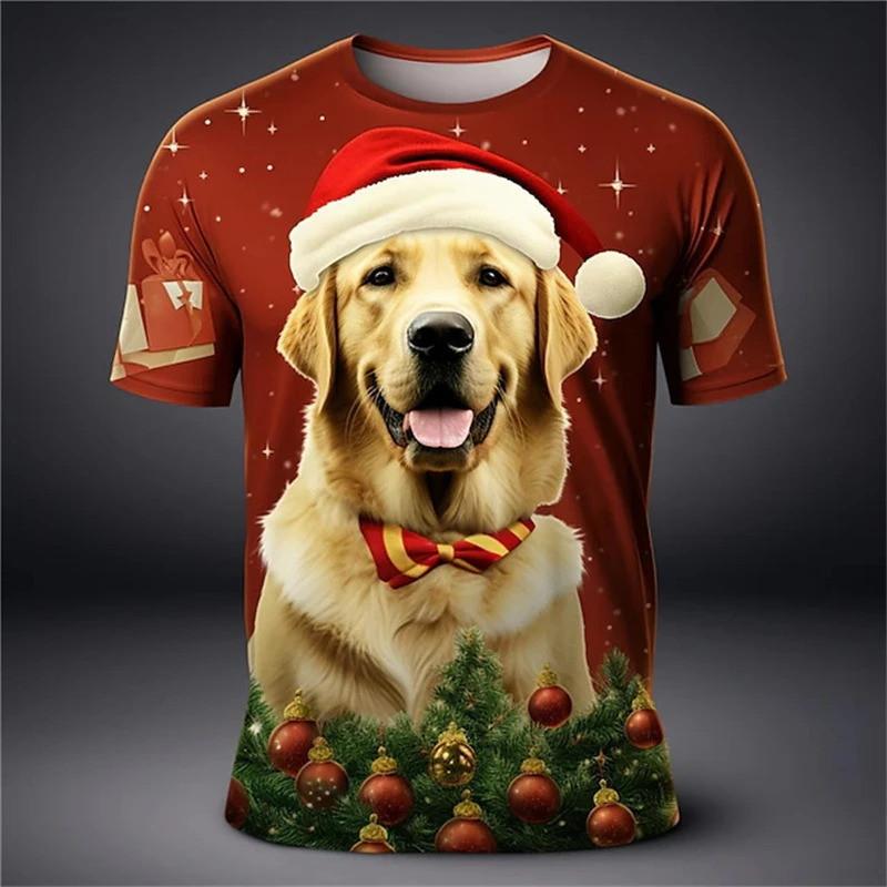 Модная мужская новая рождественская футболка с 3D-принтом собаки для мужчин и женщин Y2k Харадзюку уличный унисекс с коротким рукавом