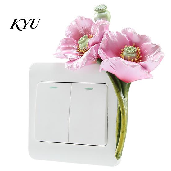Three Dimensional Wall Plate Decor 3D Flower Switch Sticker, Aesthetic Floral Light Decorative Resin Protective Panel Sticker Cover, Self Adhesive Art