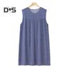 Women's Loose Tank Nightgown Casual Chemise Pleated Sleeveless Sleep Dress Summer Crewneck Printed Homewear