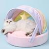 Мягкая уютная радужная кровать для собак и кошек, полузакрытые домики для котят, дышащее гнездо для щенков, подушка для домашних животных, коврик для кровати, аксессуары для кошек