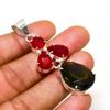 Green Amethyst, Red Onyx Gemstone 925 Silver Plated Jewelry Pendant 2.08"
