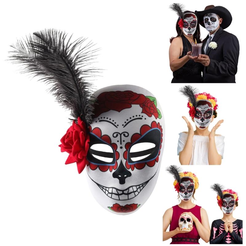Sugar Skulls Mask Mexicans Masquerade Mask Day of the Dead Mask with Flower Halloween Mask Party Mask Full Face Mask