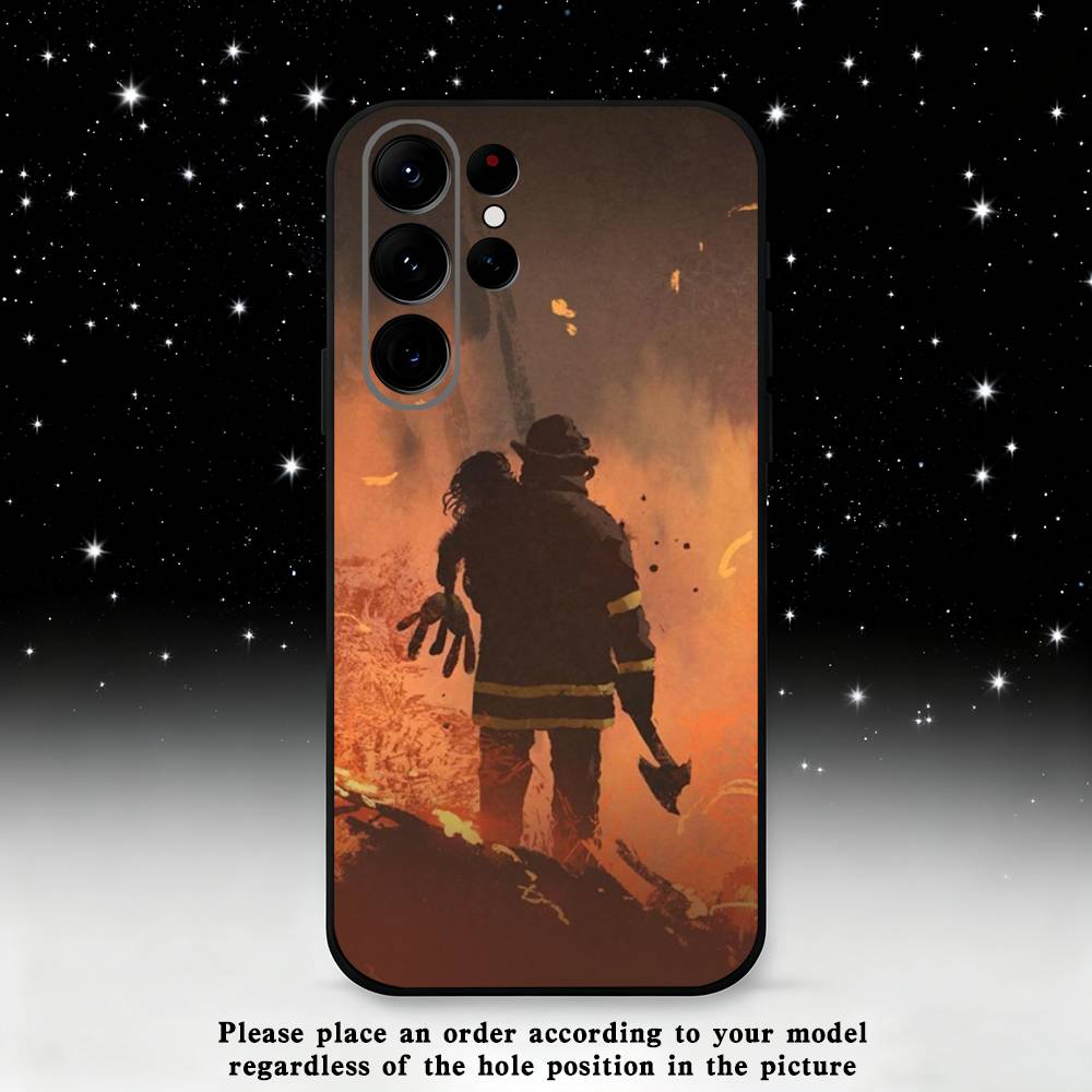 Fire Safety Firefighter Phone Case For Samsung S25,S24,S23,S22,S21,S20,S10,Ultra,Plus,Lite,FE,Soft Silicone Black Cover