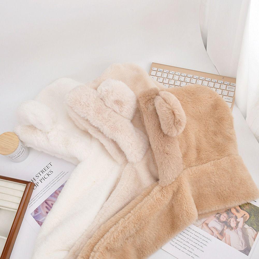 Plush Beanies Caps Thickened Ear Protection Cap Cute Bear Ears Hat for Woman Girls