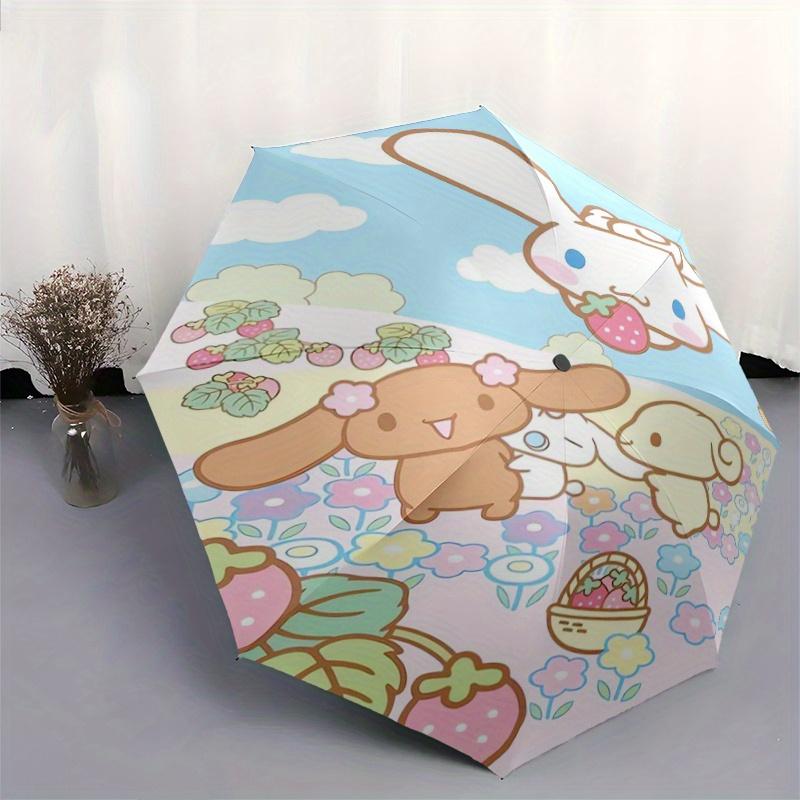 1pc Cinnamoroll & Friends Flower Picking Pattern Automatic Open/CloseUmbrella-CuteUmbrella with Cute Design, Portable 3-Fold Compact Umbrella for Men