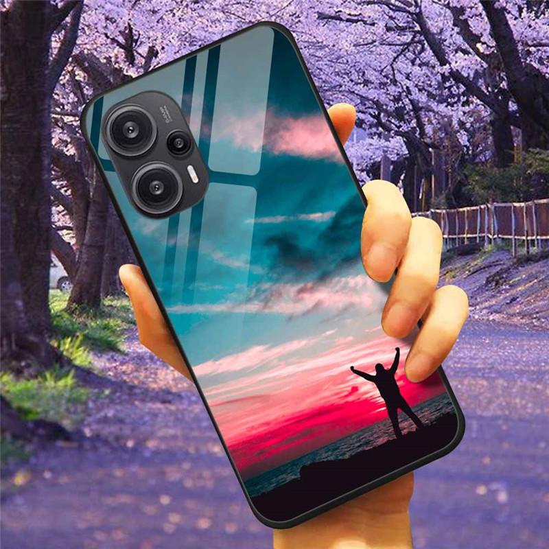 Для Xiaomi Poco F5 5G / F5Pro Чехол Закаленное Стекло Озеро Луна Жесткая Защитная Крышка для POCO F5 Pro Capas Funda на PocoF5 Роскошный Coque