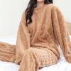 Autumn Women Cozy 2 Piece Sets Soft Thick Velvet Fleece Pullover and Pants Casual Warm Pajama Sets