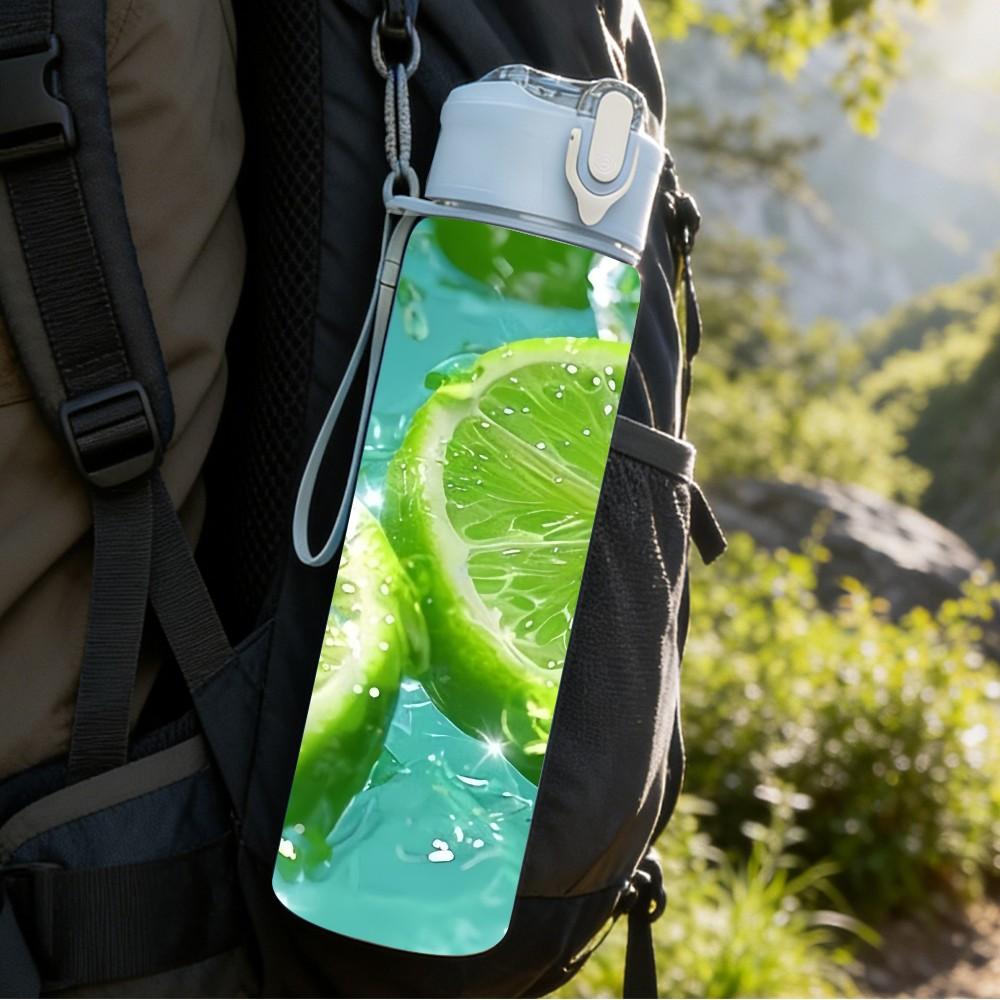 1PC Fresh Lime Slice Ice Water Print 750ml Color Plastic Sports Water Bottle Leakproof Flip Straw Lid Suitable for Sports Office Home Use