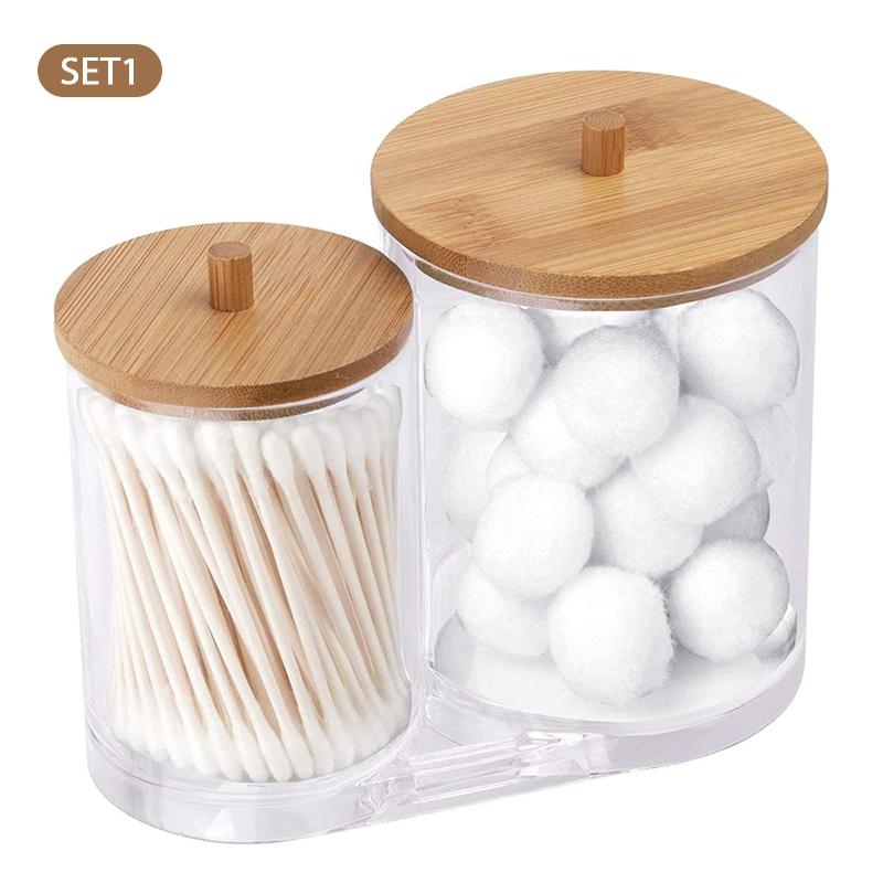 Ящик для хранения организатора ватной подушечки для макияжа для контейнера с бамбуковой крышкой