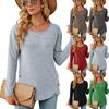 2024 European And American Autumn/Winter New Solid Color Loose Round Neck Long Sleeve Split Button T-Shirt For Women
