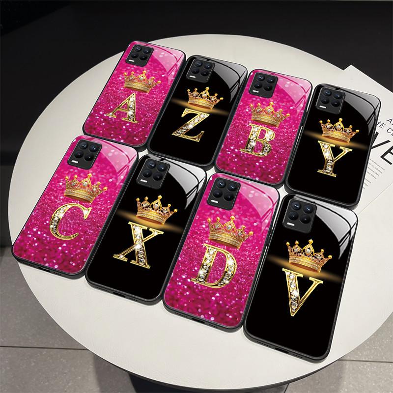 For Realme 8 Case Fashion Letters Hard Tempered Glass Back Cover For Realme 8 Pro 8i Realme8 4G RMX3085 Phone Case Luxury Coque