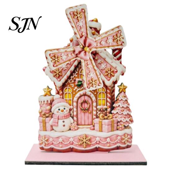 Christmas Gift for Family Windmill Wooden Ornament, Decorative Craft with Rotating Theme Desktop Ornament Blades, Handmade Figurine Holiday