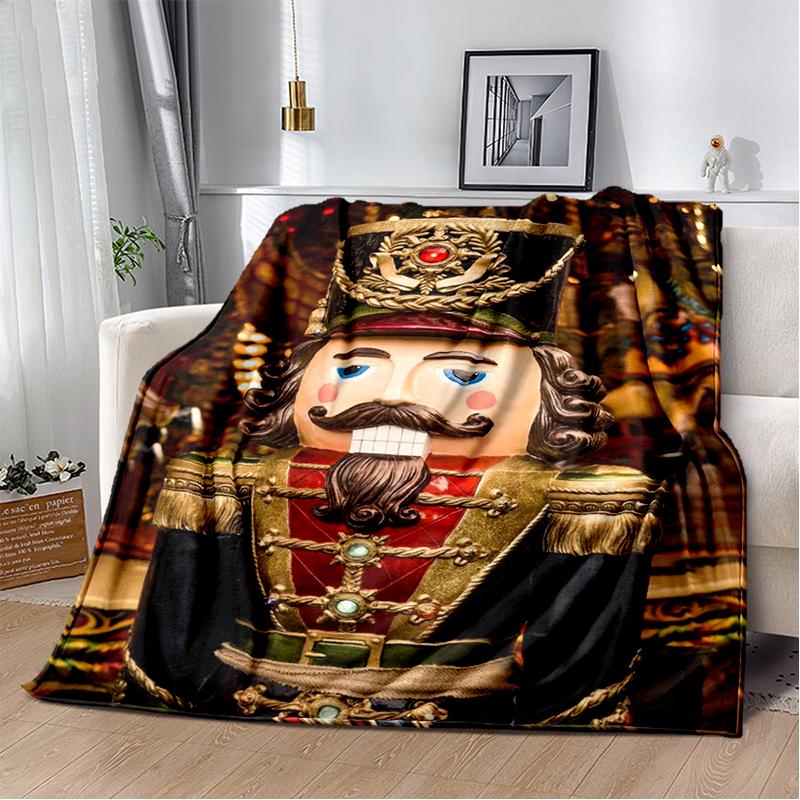 Cartoon Merry Christmas Gift The Nutcracker Doll Happy New Year Soft Flannel Blanket for Beds Bedroom Sofa Picnic,Throw Blanket