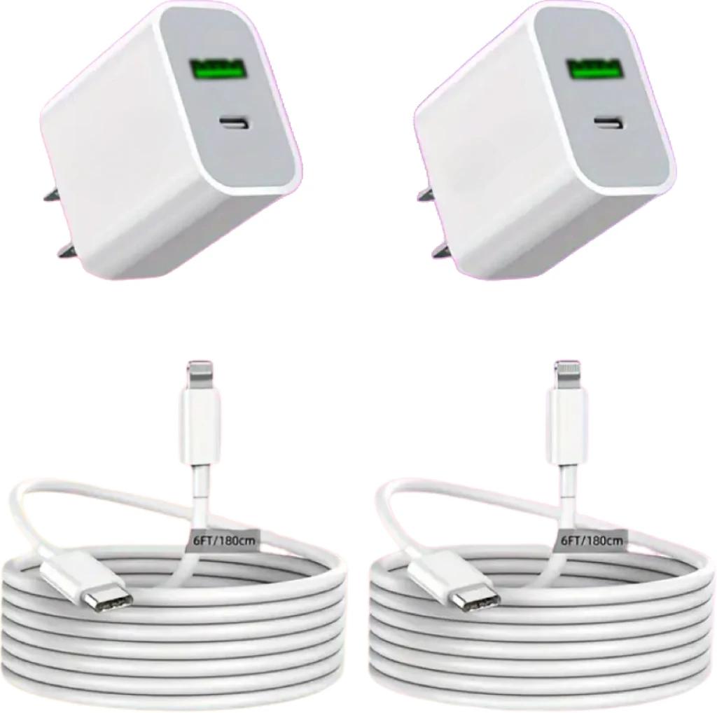 Набор из 2 высокоскоростных зарядных блоков USB C - Адаптер Power Delivery с двумя портами и быстрой зарядкой Type C
