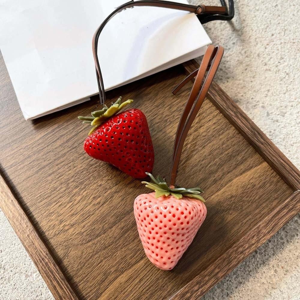 3D Versatile Bag Charm Waterproof Red Resin Fruit Pendant Keychain Strawberry Key Ring  Gift