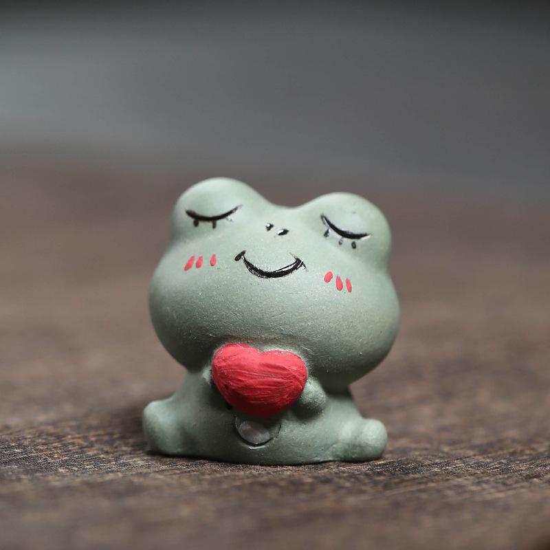 Yixing Zisha Wealth-attracting Cute Frog Cat Tea Pet Aesthetic Tea Games Tea Figurine Play Toys Tea Statue Ornaments Teaware