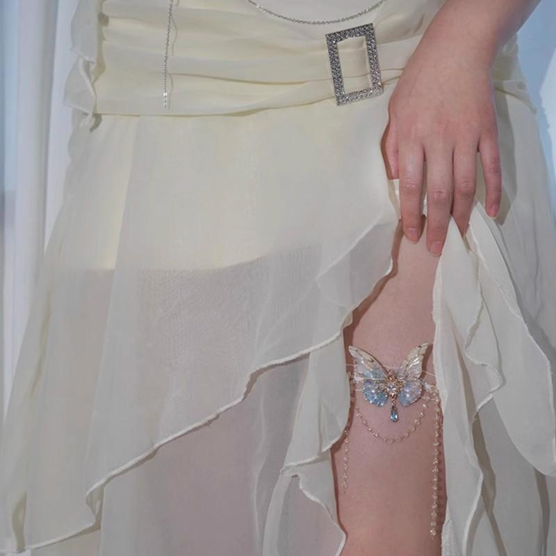 Lace Butterfly Gradient Fringe Arm Cuff, Niche Ins Style Multi-use Leg Chain Exquisite Body Jewelry