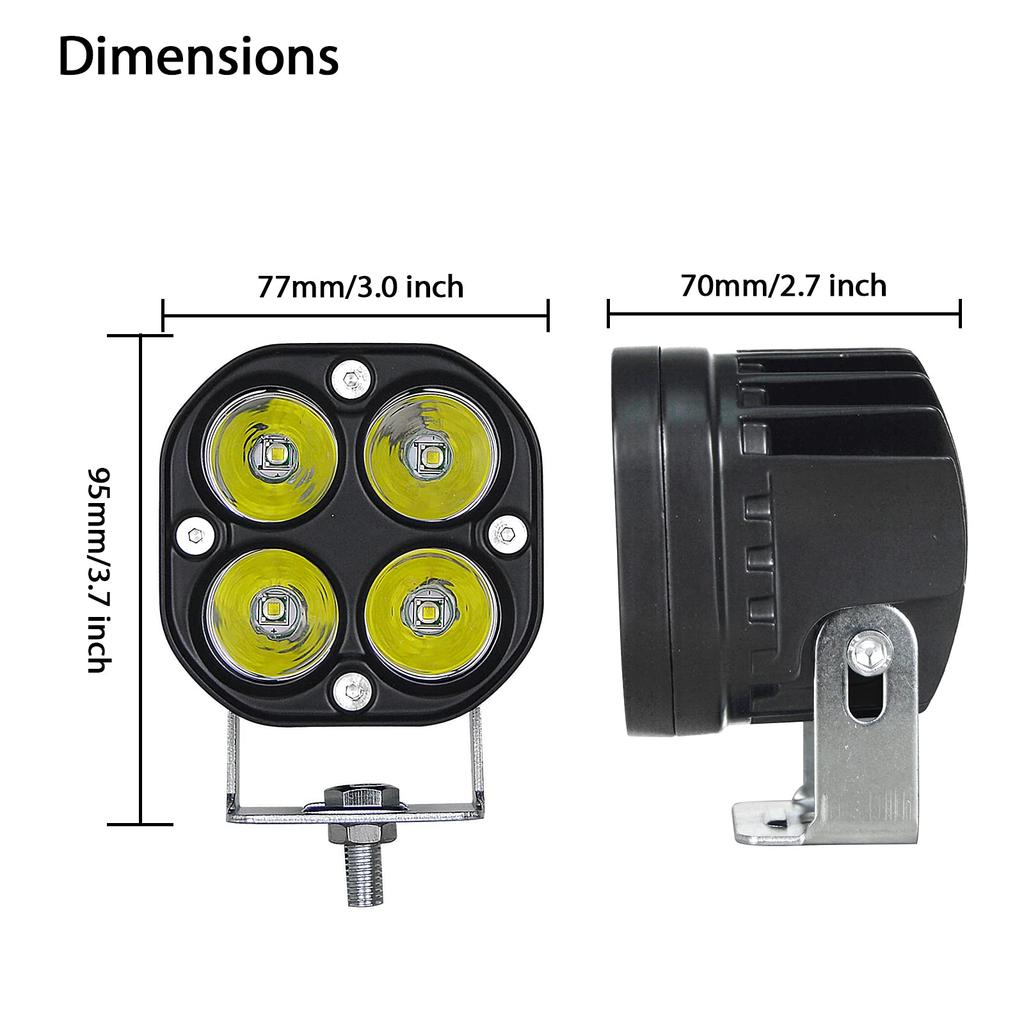 Willpower 3" 40W LED Work Light 6000K White LED Work Light 12V 24V LED Floodlight Narrow Angle IP67 Waterproof