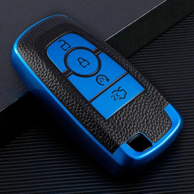 FOR Ford Focus Edge Explorer Escort Mondeo Mustang Ranger Leather TPU Car Smart Key Cover Case Shell Bag Protector Keychain