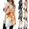 Casual Fashion Print Shirt Tops High Neck Irregular Hem Long Sleeve Pullover Tops