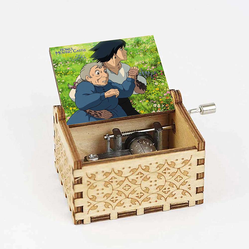 Anime Howl's Moving Castle Black Wooden Music Box Merry Go Round of Life Theme Fans Friends Mechanical Birthday Lovely Gifts