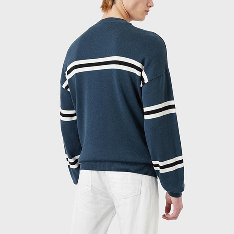 Emporio Armani Свитер мужской вязаный с полосками Color Block, хлопковый, с круглым вырезом, длинный рукав, синий 3L1MTD-1MDCZ-0948
