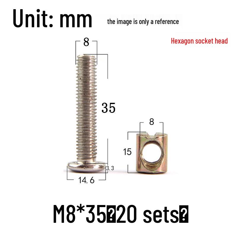 Никелированный винт-кроватный винт с шестигранным шлицем Phillips и гайка, M6/M8