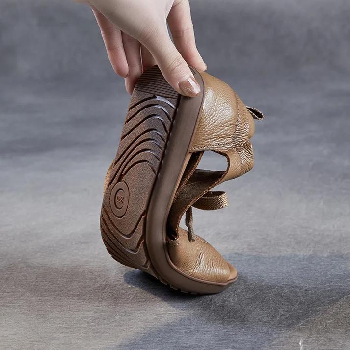 Johnature Сандалии из натуральной кожи с открытым носком, в стиле ретро, на плоской подошве, со шнуровкой, на мягкой подошве, женские туфли