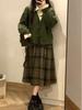 Ретро клетчатый костюм-двойка в стиле мори из смесовой шерсти, 2025: Платье с завышенной талией для студентов, Осень/Весна