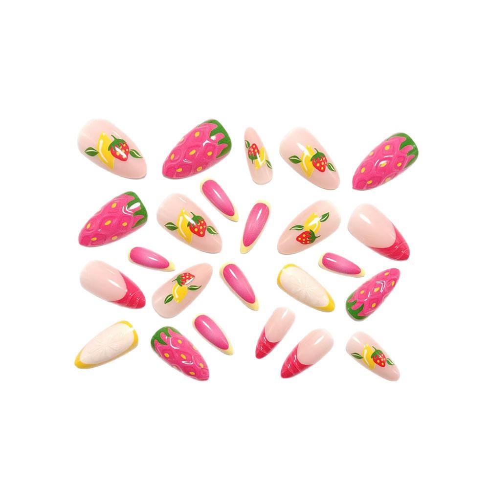Sweet Pink Fresh Fruit Wearable Nails Cherry Lemon Manicure Fake Nails 3D Nail Patch