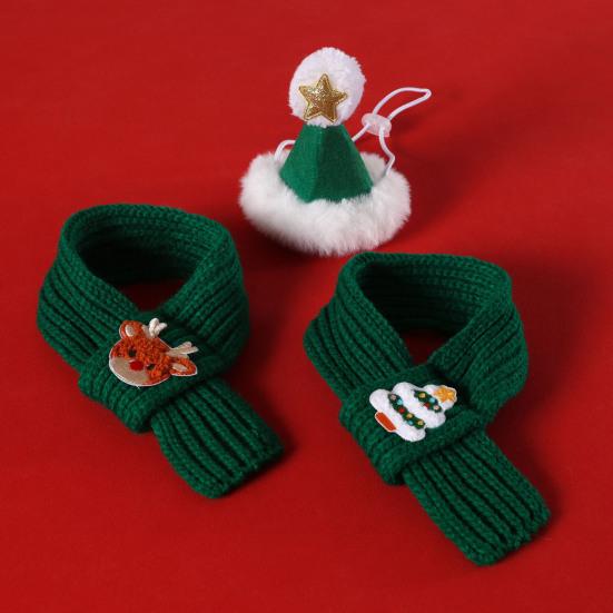 2 шт./компл. Рождественская шапка и шарф для питомца, регулируемая шапка с белым помпоном, вязаный шарф для кошки