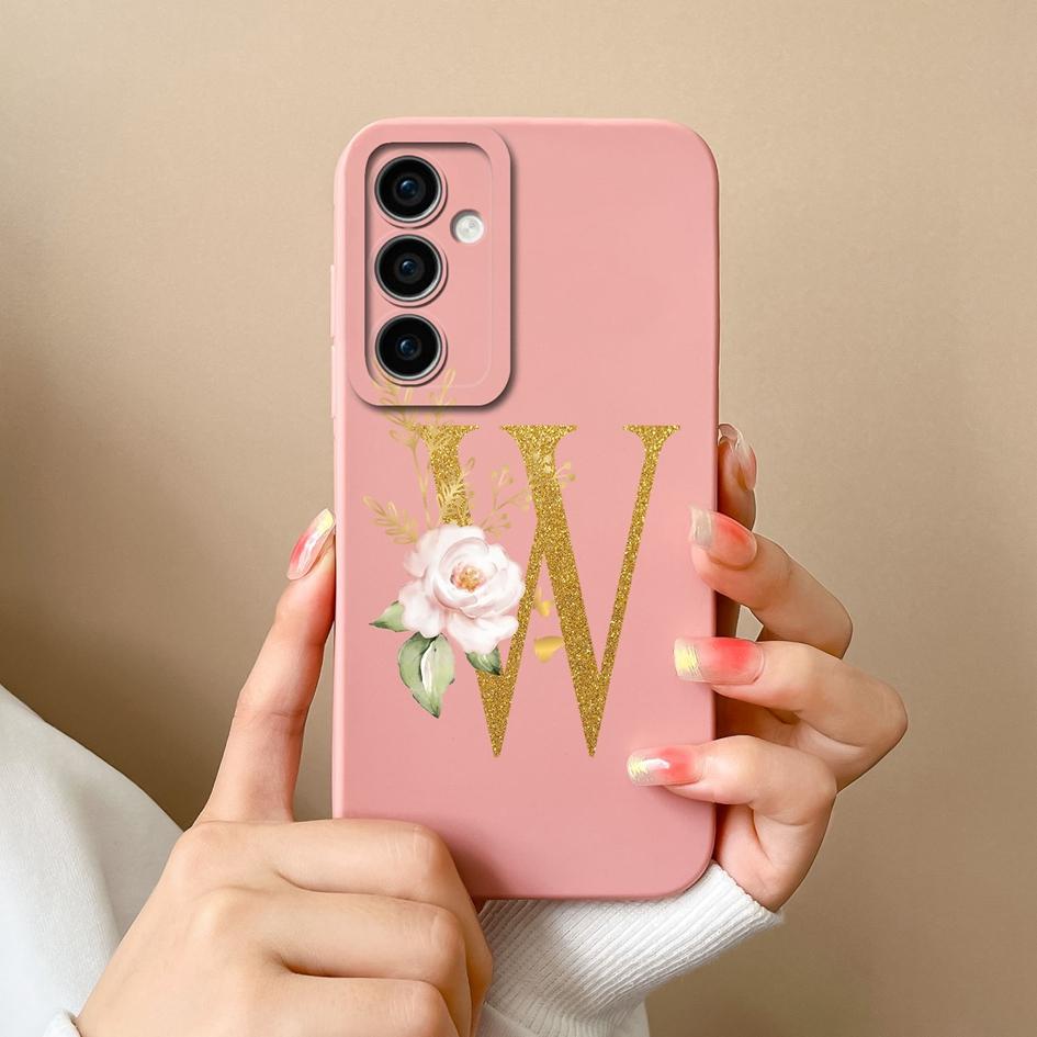 For Samsung Galaxy A35 F15 S24+ A15 S24 Ultra M15 A55 Back Cover Popular Flower Letters Cases Screen Protector Anti Drop Luxury Phone Bags For Samsung