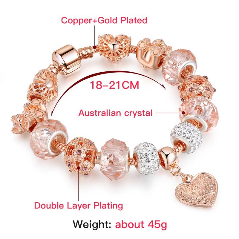 Браслеты с подвесками в форме сердца из розового золота, модные украшения, браслет из бисера, подарки на день рождения, Рождество для девочек и женщин