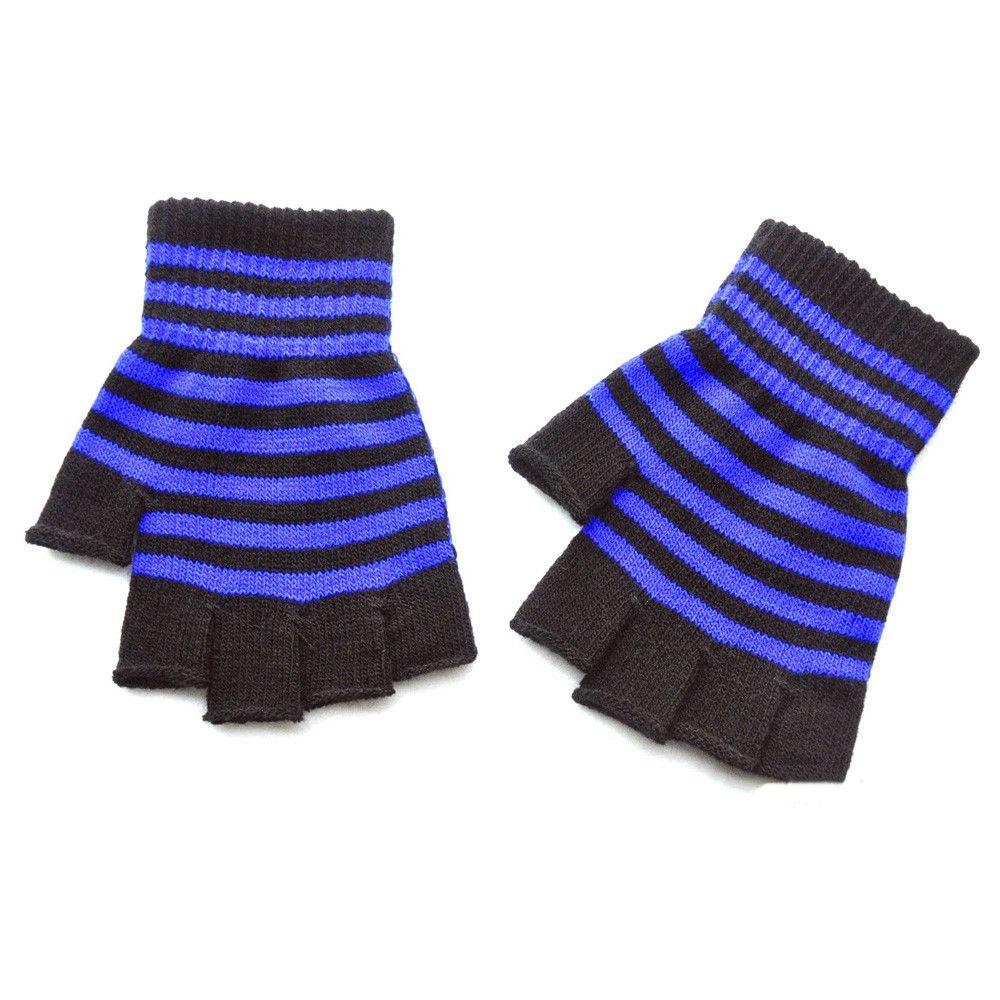 Gothic Warm Winter Fingerless Comfortable Knitted Gloves Striped Thicken Knit Mittens