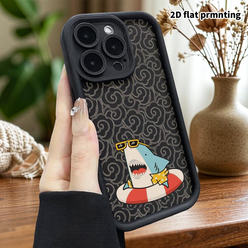 Phone case: 2D flat design suitable for iPhone 18 17 16 15 14 13 Pro tiered protective case, shark style, Christmas and Halloween gift