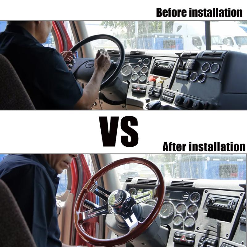 RASTP-New Truck Wooden 455mm 18''Classic Steering Wheel 3 Electroplated Steel Big Car Classic Wood Grain Finish RS-STW030