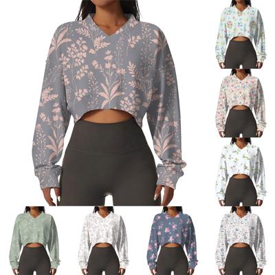 Женская повседневная модная сексуальная удобная спортивная толстовка с V-образным вырезом и длинным рукавом с цветочным принтом