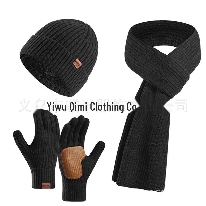 Зимний комплект из трех предметов: шерстяная шапка, шарф и кожаные перчатки в европейском и американском стиле для женщин — нескользящий
