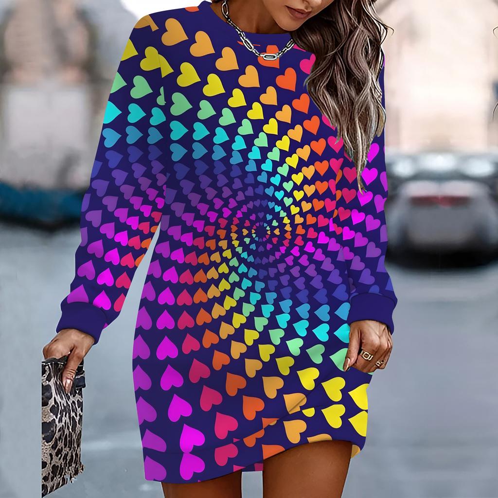 Женское элегантное, модное, трендовое и повседневное худи, 3D-принт символа сердца, трехмерный крой, женское длинное худи, подарок на День святого Валентина