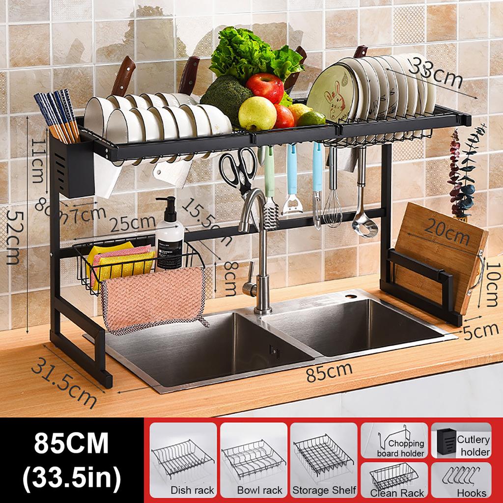 Stainless Steel Dish Drying Rack Over The Sink Kitchen Storage Shelf Counter-top Space Saver Stand Tableware Drainer Organizer 65/85CM
