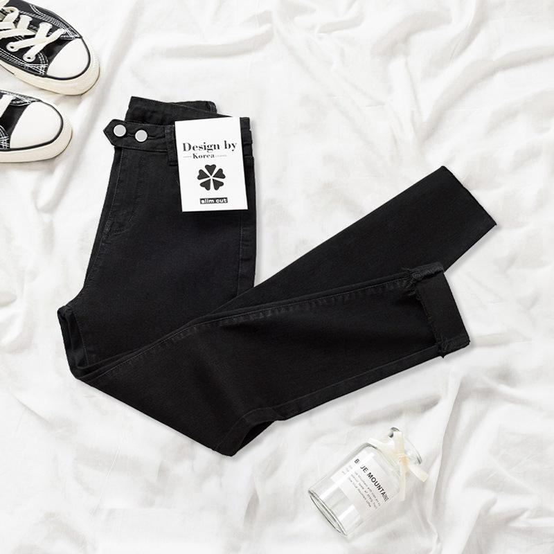 Женские черные эластичные узкие джинсы с высокой талией - Осень/Зима в корейском стиле