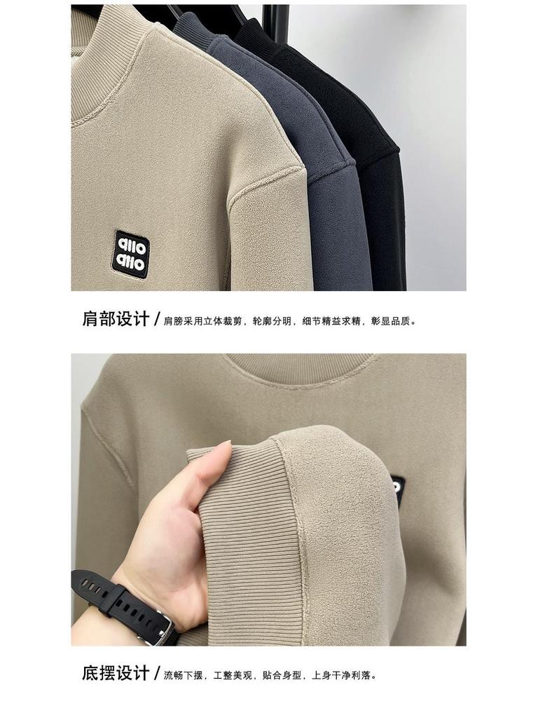 Мужская толстовка из альпаки с бархатной подкладкой, с подкладкой из флиса, универсальная базовая футболка с круглым вырезом