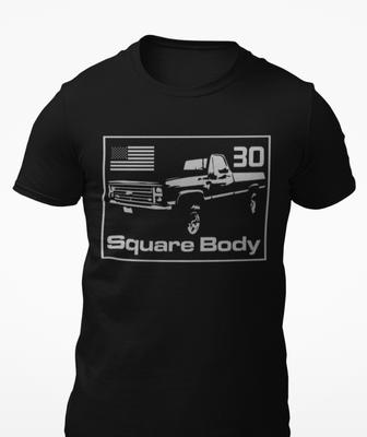 Футболка унисекс с коротким рукавом, черная, квадратная, 1986 Chevy K30 Silverado