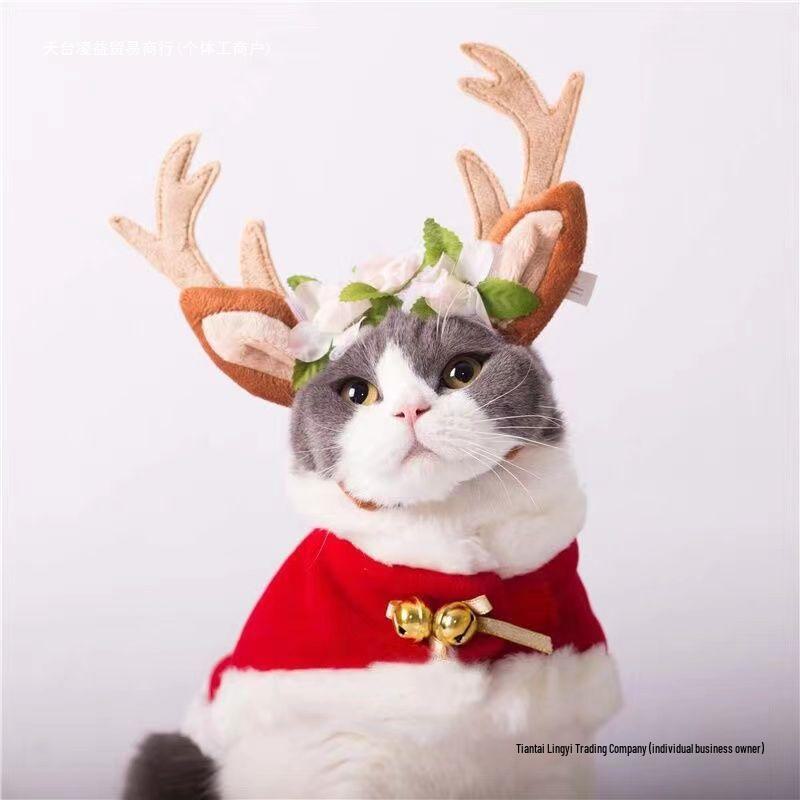 Рождественский комплект из накидки и шапки для питомца: Теплая праздничная одежда для кошек и маленьких собак