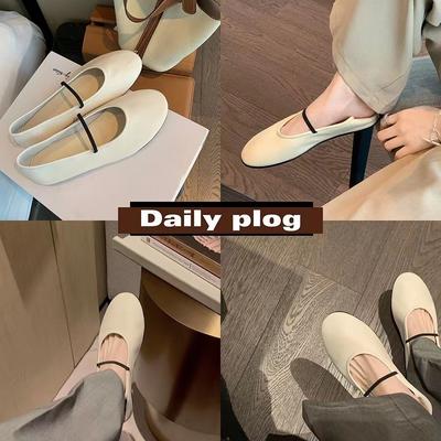 Осенние туфли-лодочки с круглым носком, неглубоким вырезом и плоской подошвой, женские туфли из натуральной кожи Мэри Джейн