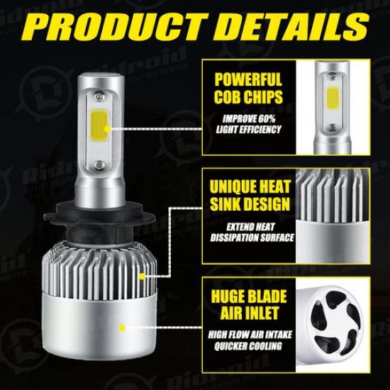 2x H7 Super Bright LED Headlight Bulbs 360000LM Kit High Low Beam 6500K White