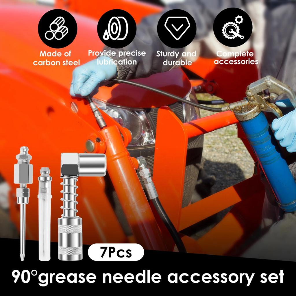 New 7Pcs Grease Needle Accessory Set 90 Degree Grease Needle Fitting Set Carbon Steel Grease Injector Needle Kit Grease Needle