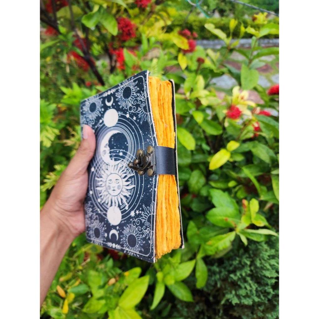 Винтажный кожаный журнал «Солнце и Луна», кожаный альбом для рисования, книга теней, гримуар «Солнце и луна», подарок для него, рождественский подарок, подарок на день отца